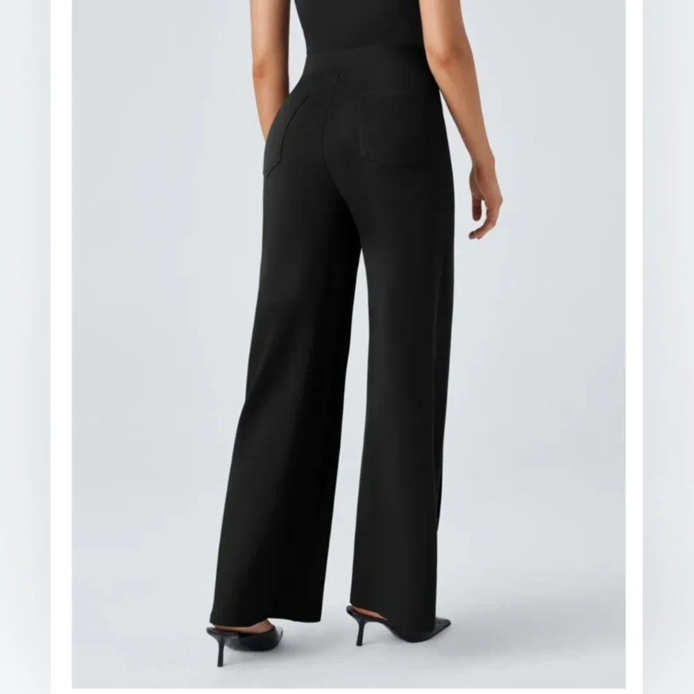 SOLD Halara Pants Size L High Waist Wide Leg Black Pockets Buttons Slim Flare - Picture 3 of 11